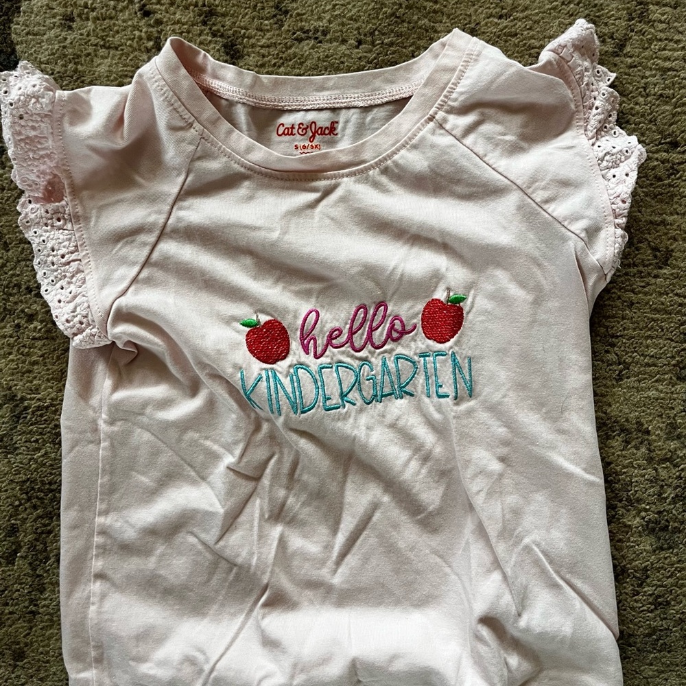 Cat & Jack Light Pink Ruffle Sleeve Tee - Hello Kindergarten